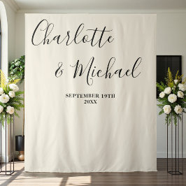 Natural White Script Minimalist Wedding Backdrop Wandkleed