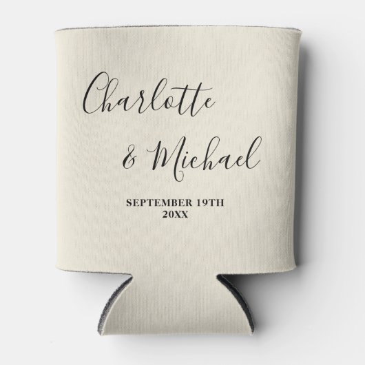 Natural White Script Minimalist Wedding Blikjeskoeler (Voorkant)