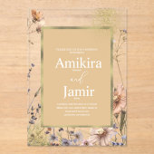 Natural Wildflowers Bohemian Wedding Acryl Uitnodigingen (Voorkant)