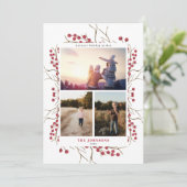 Natural Winter Red Berry 3 Foto Holiday Kaart (Staand voorkant)