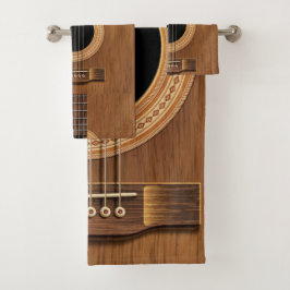 Natural Wood Acoustic Guitar Music Towel Set Bad Handdoek