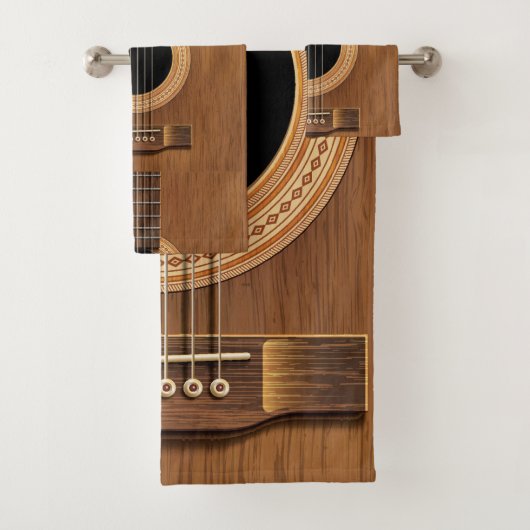 Natural Wood Acoustic Guitar Music Towel Set Bad Handdoek (Insitu)