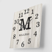 Natural Wood Large Numbers Family Name Monogram Vierkante Klok (Hoek)