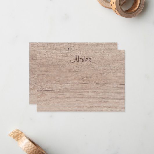 Natural Wood look Calligraded Script Elegant Notitiekaartje (Voorkant / Achterkant in situ)
