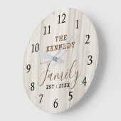 Natural Wood Rustisch Farmhouse Familie Naam Grote Klok (Hoek)
