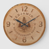 Natural Wood Slice Personalized Woodworking Shop Grote Klok (Voorkant)