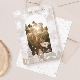 Natural Woodland Animals Cozy Village Arch Foto Feestdagenkaart