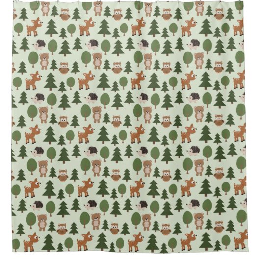 Natural Woodland Friends Baby Animals Trees Douchegordijn (Voorkant)