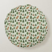 Natural Woodland Friends Baby Animals Trees Rond Kussen (Achterkant)