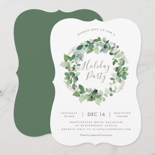 Natural Wreath Holiday Party Uitnodiging (Voorkant / Achterkant)