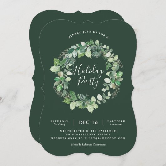 Natural Wreath Holiday Party Uitnodiging (Voorkant / Achterkant)