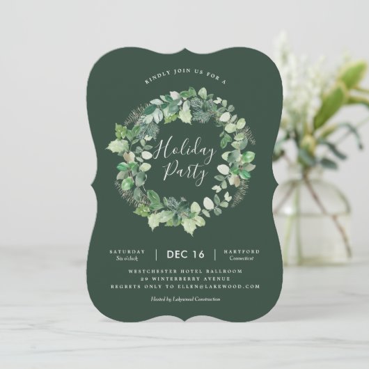 Natural Wreath Holiday Party Uitnodiging (Staand voorkant)