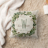 Natural Wreath Monogram Namen Wedding Keepsake Kussen (Deken)
