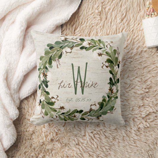 Natural Wreath Monogram Namen Wedding Keepsake Kussen (Deken)