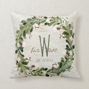 Natural Wreath Monogram Namen Wedding Keepsake Kussen