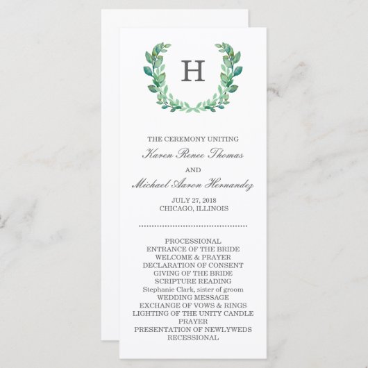 Natural Wreath Wedding Programme Programmakaart (Voorkant / Achterkant)