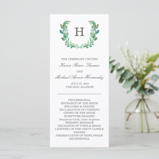 Natural Wreath Wedding Programme Programmakaart (Staand voorkant)