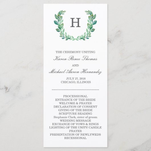 Natural Wreath Wedding Programme Programmakaart (Voorkant)