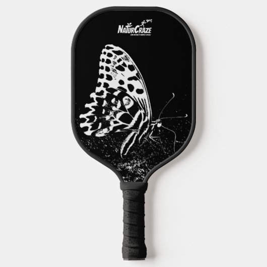 NaturCraze White Butterfly Black Pickleball Paddle (Voorkant)
