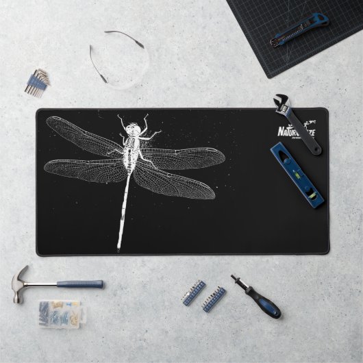 NaturCraze White Dragonfly Black Desk Mat (Werkstation)