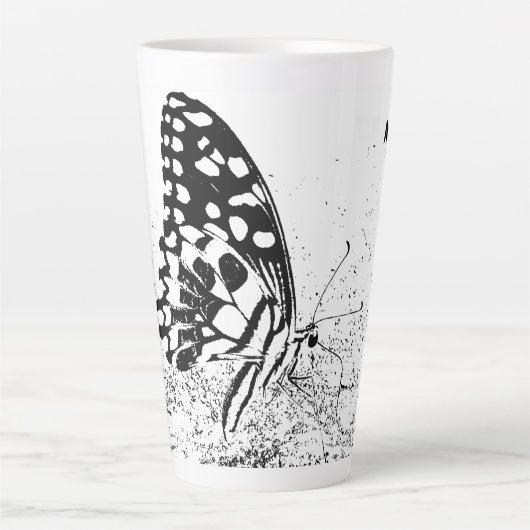 NaturCraze Zwart-wit Butterfly Latte Mok (Voorkant)