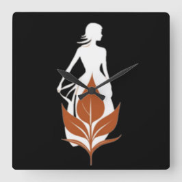 Nature and Woman Silhouette Elegant Feminine Art Vierkante Klok