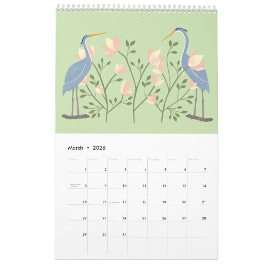 Nature Art Calendar with Backyard Birds & Flowers Kalender (Mar 2026)