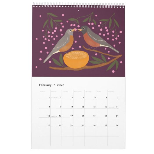 Nature Art Calendar with Backyard Birds & Flowers Kalender (Feb 2026)
