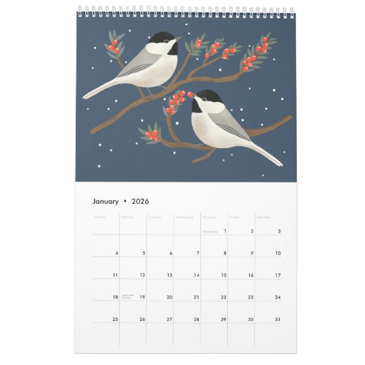 Nature Art Calendar with Backyard Birds & Flowers Kalender (Jan 2026)