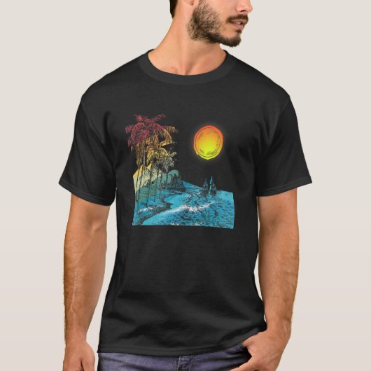 Nature Beauty Beach Mountain Palm Tree Ocean Para T-shirt (Voorkant)