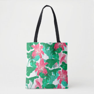 nature flowers and leaves colorful seamless patter tote bag