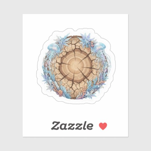 Nature Fusion Tree Rings & Ocean Life design  Sticker (Vel)