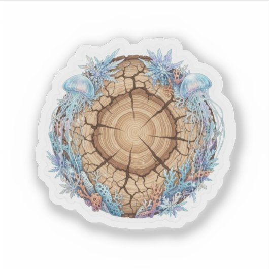 Nature Fusion Tree Rings & Ocean Life design  Sticker (Voorkant)