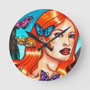 Nature Girl Butterflies originy art Canva Ronde Klok
