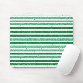 Nature Green White Horizontal Glitter Stripes Muismat (Met muis)
