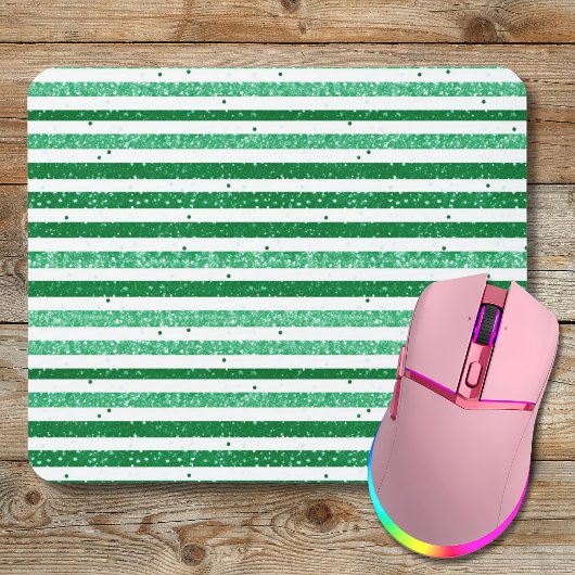 Nature Green White Horizontal Glitter Stripes Muismat