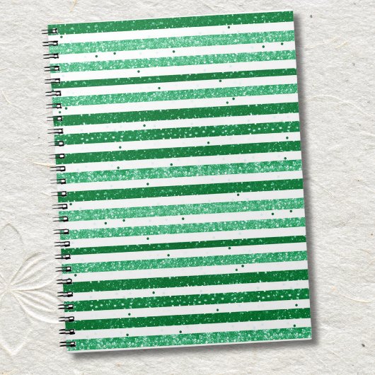 Nature Green White Horizontal Glitter Stripes Notitieboek