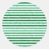 Nature Green White Horizontal Glitter Stripes Ronde Sticker (Voorkant)