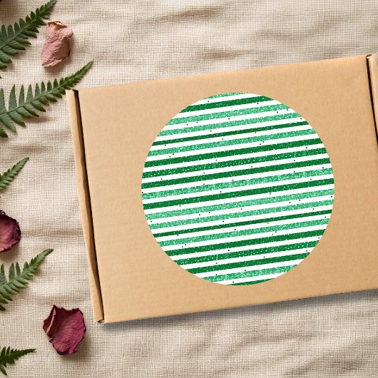 Nature Green White Horizontal Glitter Stripes Ronde Sticker