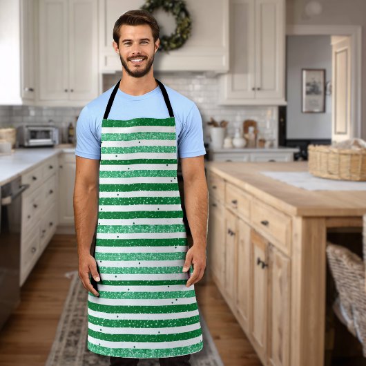 Nature Green White Horizontal Glitter Stripes Schort