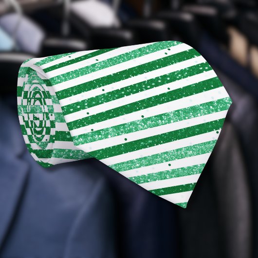 Nature Green White Horizontal Glitter Stripes Stropdas