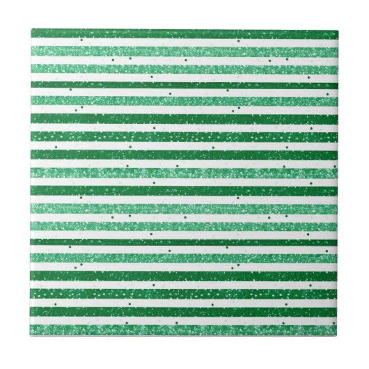 Nature Green White Horizontal Glitter Stripes Tegeltje (Voorkant)