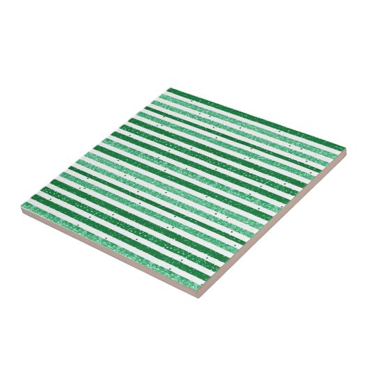 Nature Green White Horizontal Glitter Stripes Tegeltje (Zijkant)