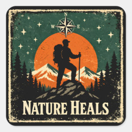 Nature Heals – Outdoor Wellness Mindful Vierkante Sticker