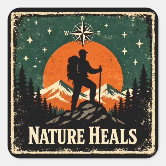 Nature Heals – Outdoor Wellness Mindful Vierkante Sticker (Voorkant)