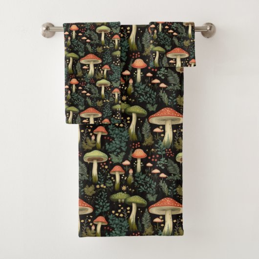 Nature-Inspired Bath Towel Mushrooms & Moss Art Bad Handdoek (Insitu)