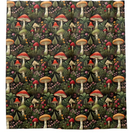 Nature-Inspired Curtain Mushrooms & Woodland Charm Douchegordijn (Voorkant)
