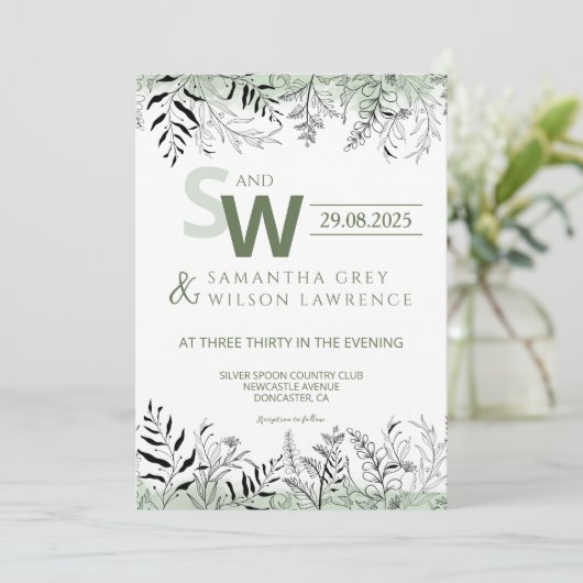 Nature inspired Greenery  Wedding Invitation Kaart (Staand voorkant)