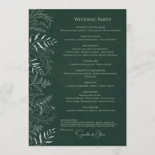 Nature Inspired  Greenery Wedding Program Card Programmakaart (Achterkant)