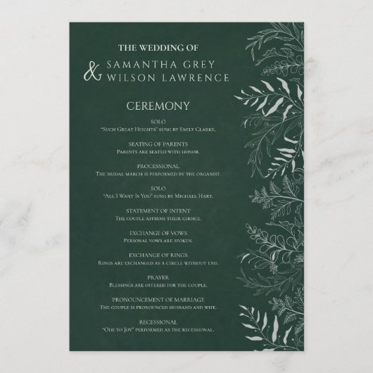 Nature Inspired Greenery Wedding Program Card Programmakaart (Voorkant)